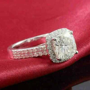 Fede nuziale aureola moissanite taglio cuscino 2,50 ct placcato oro bianco 14 kt argento - Foto 1 di 8