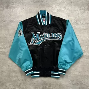 VTG 90s MLB FLORIDA MARLINS STARTER AUTHENTIC DIAMOND COLLECTION SATIN JACKET M - Picture 1 of 8
