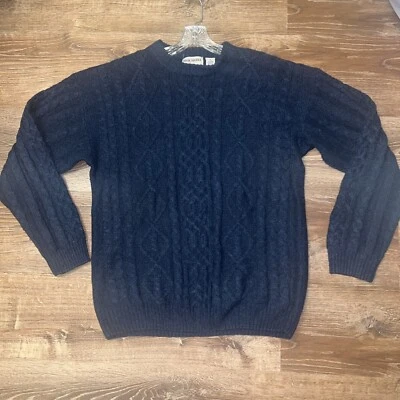 New 90s Y2K Cable Knit Wool Blend Crewneck Fisherman Sweater Men's Size XL Blue - Image 1 of 4