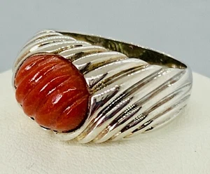 Vintage Ross Simons 925 Sterling Silver & Carved Red Jasper Ring - Sz 9 - Picture 1 of 6