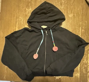 Teddy Fresh Pom Pom Zip up Hoodie 2XL Black Zip Up Hoodie 100% Cotton Kidcore - Picture 1 of 9