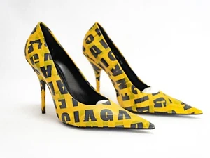 Balenciaga Knife Pumps Orange Caution Tape Logo 110mm Runway Kim Madonna Heel - Picture 1 of 15
