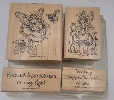 Stampin' Up! Juego de sellos FAIRIES #9458-00/4 goma madera montaje hongo floral usado en excelente estado Foto 1 de 4