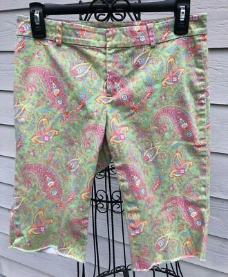 Lauren Ralph Lauren 2P 莱姆绿粉色蓝色佩斯利剪裁百慕大短裤 — 第 1/4 张图片