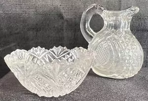 Vintage Miniature Crystal Glass 2" Mini Pitcher and Bowl Set Dollhouse Mini - Picture 1 of 13