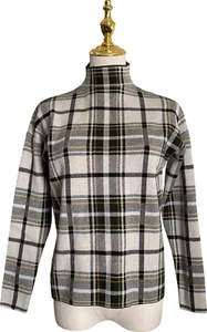 Tahari Women's Sweater Size S Plaid Mock Neck Long Sleeve Rayon Blend - Picture 1 of 8