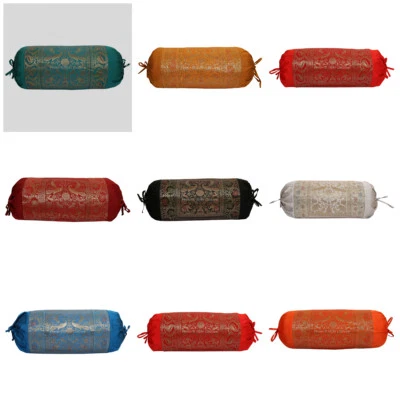 Indian Bolster Cover Round Neck Roll Cylinder Pillow Case Cushion Back Support - Image 1 of 2