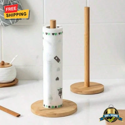 Toallero de papel de madera independiente, rollo vertical para pañuelos para cocina Foto 1 de 4