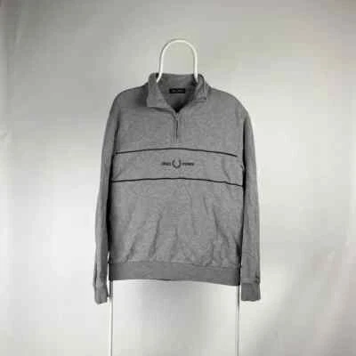 Moletom Fred Perry 1/4 com zíper cinza vintage masculino raro retrô - Imagem 1 de 4