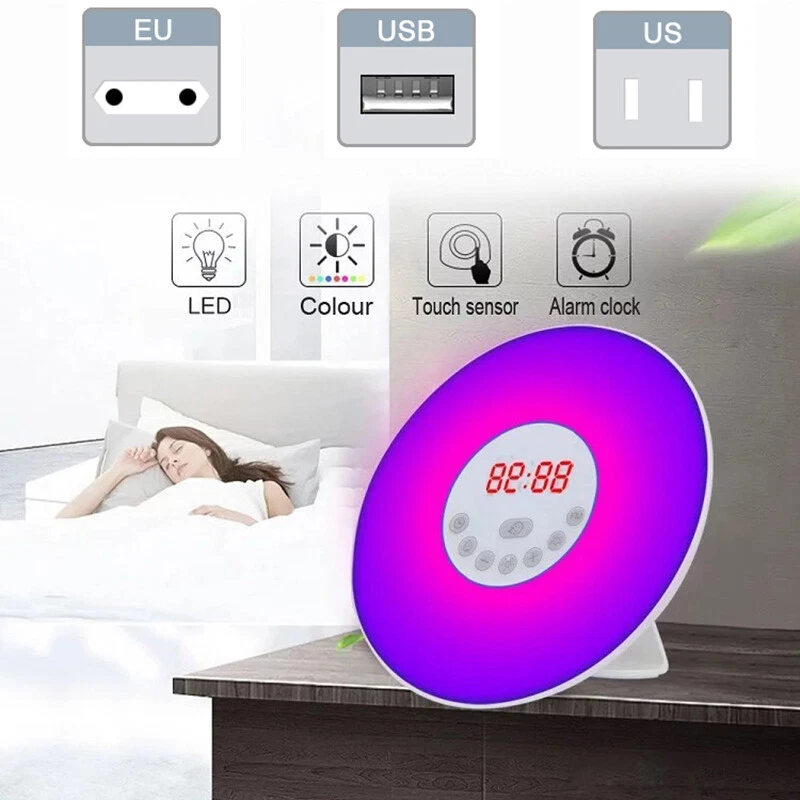 LED Light Alarm Clock Nature Sound Sunrise Wake Up Bedside Lamp Touch Control RK - Image 1 of 4
