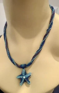 Hand Beaded Starfish And Spiral Necklace - Picture 1 of 12