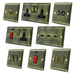 Full Range Slimline Antique Brass Dark Bronze Light Switch Socket Outlet Dimmer - Picture 1 of 37