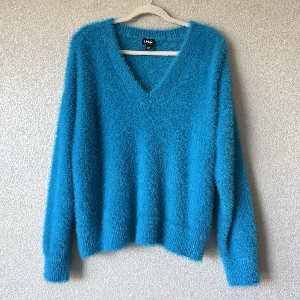 INC 毛衣女式大号套衫 V 领模糊超柔软大声舒适声明 — 第 1/4 张图片