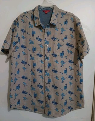 Camisa Union Bay XL Hawaiian King Estilo Hawaiano S/S Azul y Gris 100% Algodón Foto 1 de 4