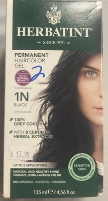 Gel de color de cabello herbal permanente Herbatint 1N negro 4,56 OZ hasta 2 aplicaciones Foto 1 de 4