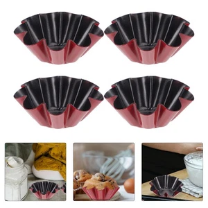 4Pcs Practical Reusable Egg Tart Moulds Carbon Steel Baking Molds (Red Black) - Picture 1 of 12