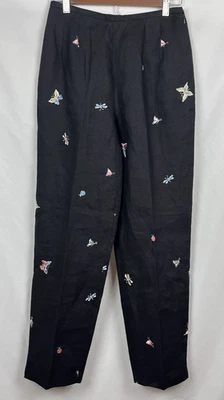 Vtg Talbots 100% Irish Line Trousers Embroidered Insects Size 4 Y2K Quiet Luxury - Image 1 of 4