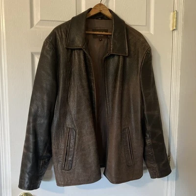 Chaqueta de cuero para hombre IZOD XL marrón cremallera frontal cuero genuino suave envejecido Foto 1 de 4