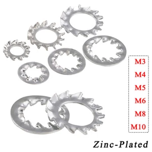 M3/4/5/6/8/10 Serrated Lock Washers Internal / External Teeth Steel Zinc Plated - Picture 1 of 7