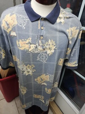 Summa Nautical Lighthouse Hawaiian Polo Shirt Men's XXL 2XL Short Sleeve - Image 1 of 4