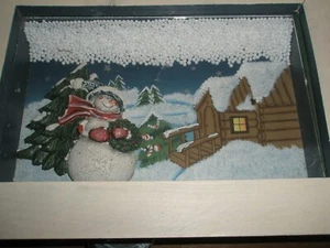 Christmas SHADOW BOX  w/ Snowman tree & house    11 1/2" x 8" - Picture 1 of 9