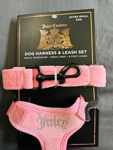 NWT! Juicy Couture Pet 6 Ft Velour Dog Leash & Bedazzled Harness Pink ExtraSmall - Picture 1 of 5