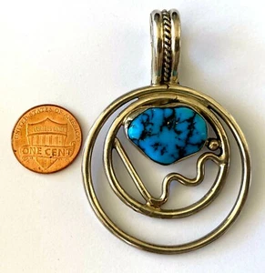 Precioso colgante grande navajo de plata de ley 925 turquesa hecho a mano firmado RP - Imagen 1 de 12