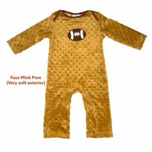 Baby Boys Faux Mink Pom Football One Piece Romper Jumpsuit Size 12 Months - Picture 1 of 6