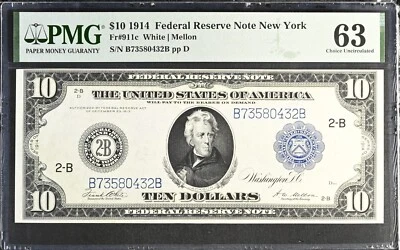 FR911c 1914 $10 Ten Dollars Federal Reserve Note New York PCGS CU63 FREE SHIPPIN - Image 1 of 4
