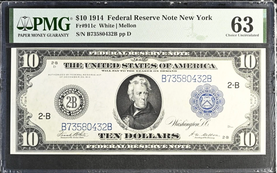 FR911c 1914 $10 Ten Dollars Federal Reserve Note New York PCGS CU63 FREE SHIPPIN - Image 1 of 4