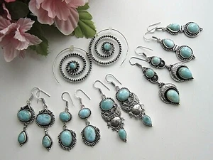 Natural Blue Caribbean Larimar Gemstone Studs or Drops Earrings. - Picture 1 of 143
