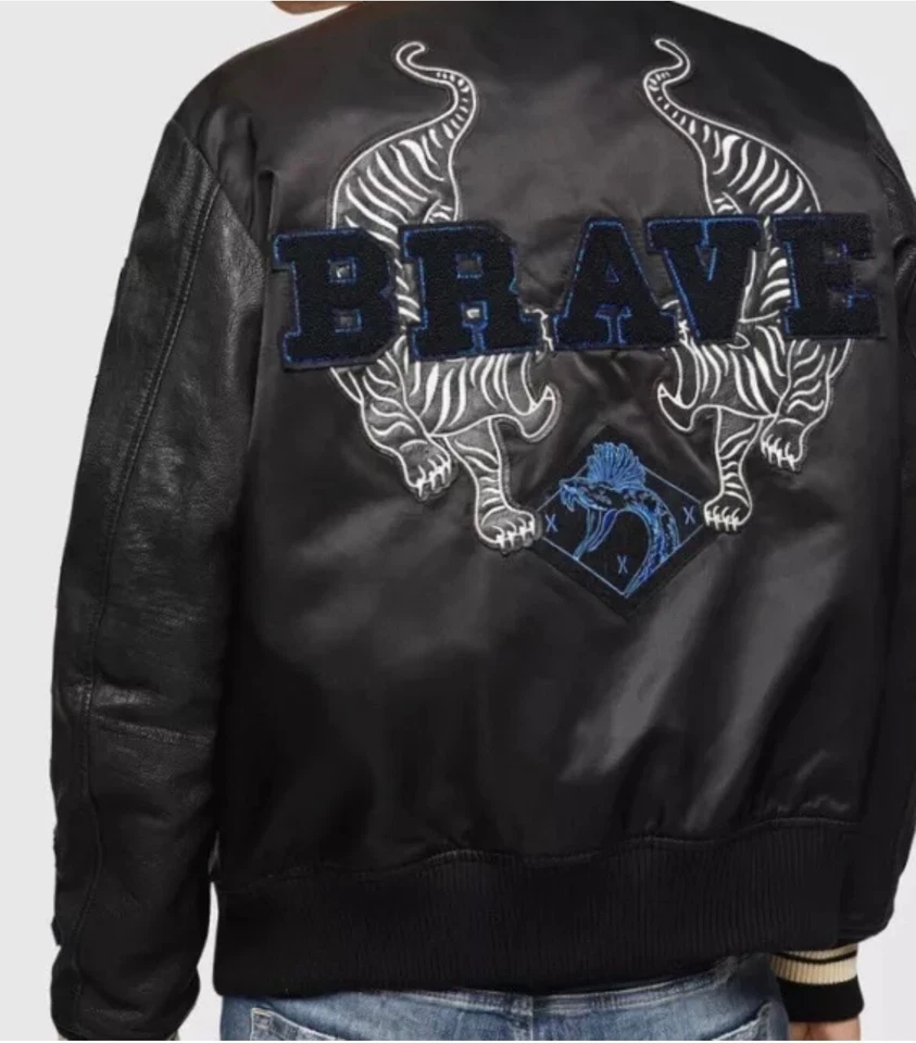 DIESEL KHARKOV FABRIC/LEATHER BOMBER JACKET EMBROIDERED NWT MEDIUM - Image 1 of 4