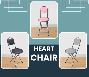 Heart Folding Chair Breakfast Stool Soft Padded Seat Durable Metal Frame Home - Picture 1 of 28