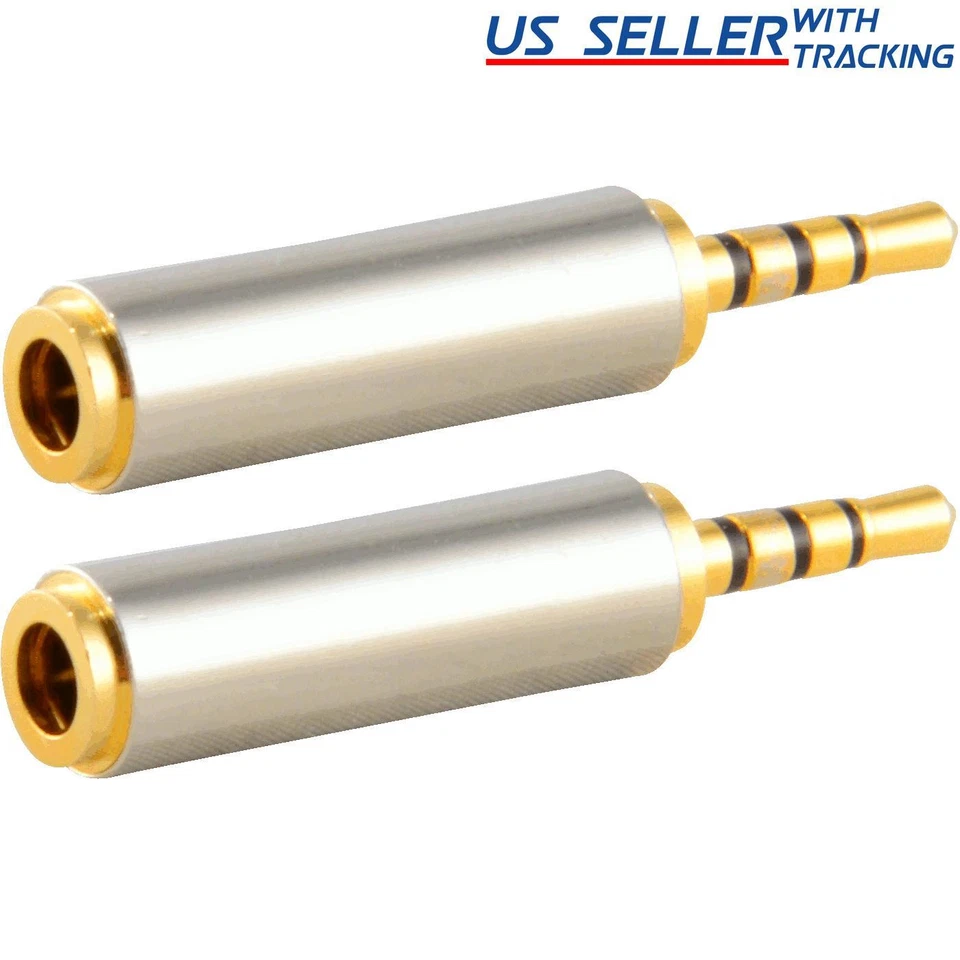 Gold 2.5mm Male to 3.5mm Female Stereo Audio Headphone Jack Adapter Converter