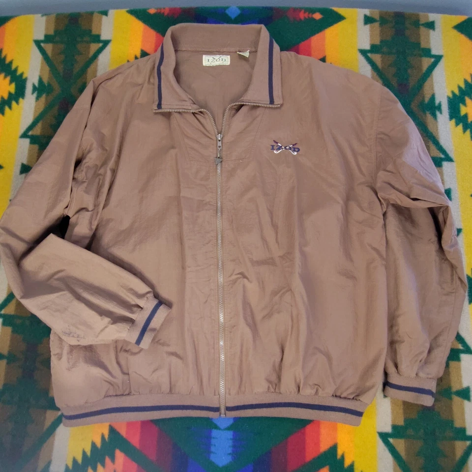Jaqueta corta-vento masculina vintage Izod golfe zíper completo marrom grande leve  - Imagem 1 de 4