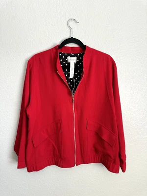 Chaqueta Chicos Mujer Talla 3 US XL Rojo Carmín Cremallera Lunares Limpio Crepé Bombardero Foto 1 de 4