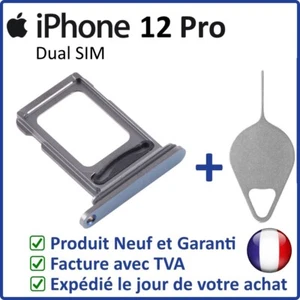 TIROIR CARTE SIM DUAL DE L'IPHONE 12 PRO BLEU AVEC JOINT ÉTANCHE + OUTIL - Photo 1 sur 3