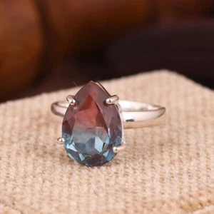 Pear Alexandrite Engagement Ring Gift For Her Sterling Silver Gemstone Ring - Picture 1 of 5
