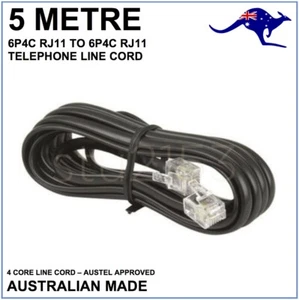 5m - 6P4C to 6P4C RJ11 RJ12 Modular Plug Telephone ADSL Cord Cable - Black - Picture 1 of 1