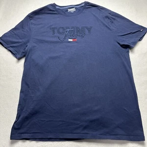 Camicia Tommy Hilfiger Jeans grande blu logo ricamato scritto Y2K - Foto 1 di 7