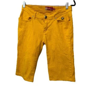 Pantalones de mezclilla ajustados hip hop vintage Y2K años 90 Apple Bottoms para mujer talla 9/10 amarillo curvilíneo - Imagen 1 de 11