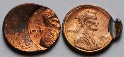 Two Lincoln Memorial Cent Offset Strike Error Coins 1C Pennies - Image 1 of 2