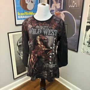 Kaktus Damengröße Medium Wild West Mustangs Pferde 3/4 Ärmel T-Shirt - Bild 1 von 7