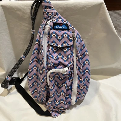 Kavu original rope sling bag Cross Body Aztec Design Purple Blue Brown - Image 1 of 4