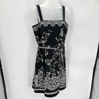 Madison Leigh Dress Women’s 12 Black Floral Tie Belt Sundress Classic Elegant - Image 1 of 4