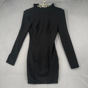Mossman Dress Womens 8 Black Bodycon Fitted Long Sleeve Zip High Neck Minimalist - Foto 1 di 14