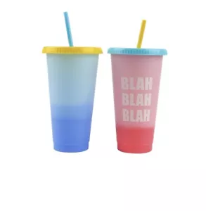 2-Pack Color Changing Cups "Blah Blah Blah" Tumblers With Lids And Straws 24 oz - Picture 1 of 9