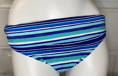 RALPH LAUREN STRIPED FOLD OVER HIPSTER SWIM BIKINI BOTTOMS BLUE GREEN SIZE 8 NWT - Image 1 of 3