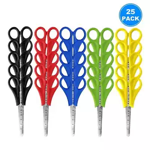 X BOARD 25 Pack Scissors Bulk with scale, 5 Inch Blunt Tip Safety Scissors - Picture 1 of 9