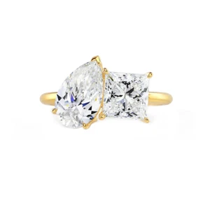 Toi Et Moi Wedding Ring Lab Grown IGI 3.50 Ct Pear Cut Diamond 14K Yellow Gold - Picture 1 of 10